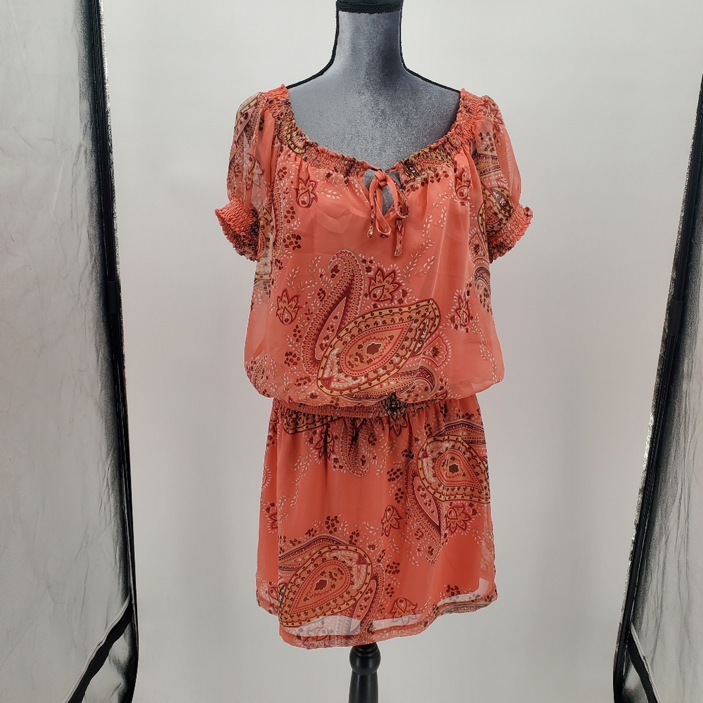 Jonathan Martin Paisley Off the Shoulder Peasant Dress Size 12 Orange